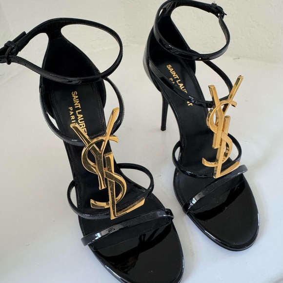 Saint Laurent Cassandra YSL Black Patent Sandals - Size 8 - Picture 6 of 13